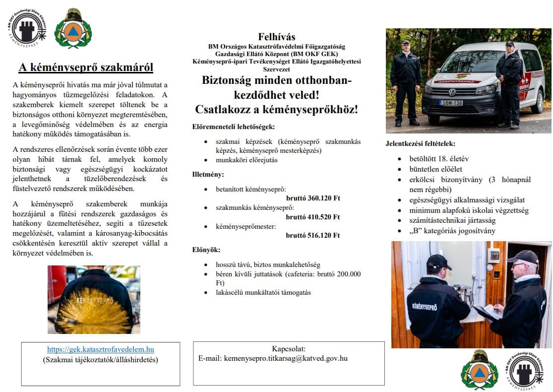 A BM OKF GEK kéményseprő mestereket, szakmunkásokat és betanított munkásokat keres
