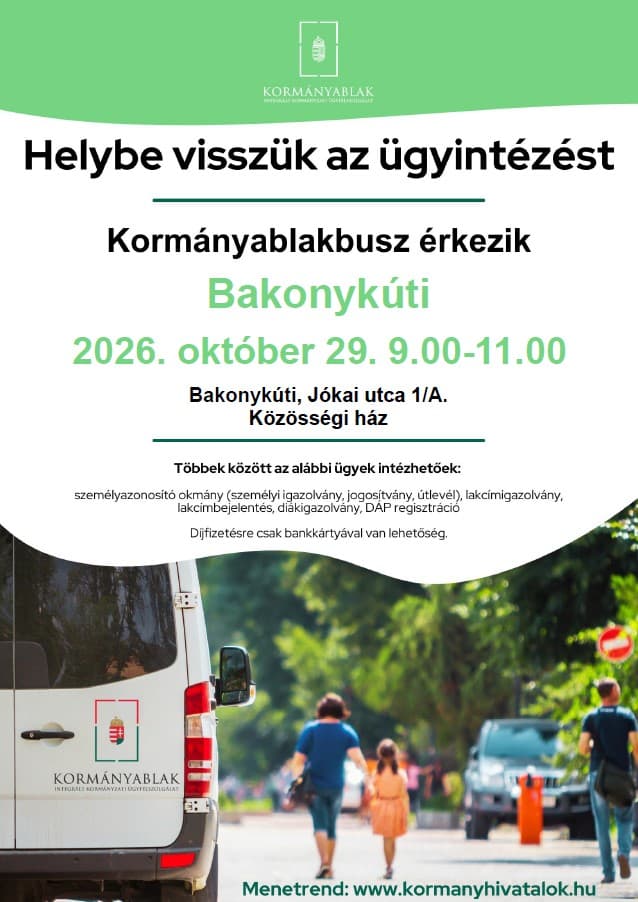 Kormányablakbusz október 29-én délelőtt a közösségi háznál