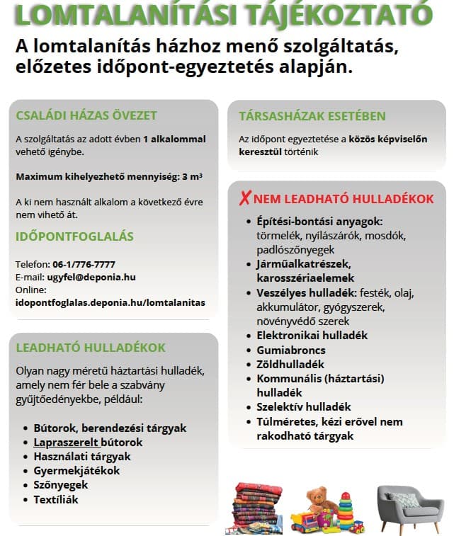 Depónia - Lomtalanítási tájékoztató